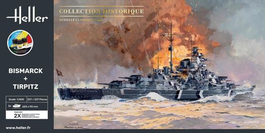 Maquettes bateaux : Starter set Bismarck + Tirpitz Twinset 1/400 - Heller 55078