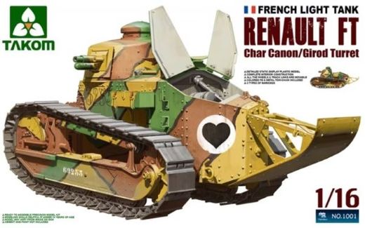 Maquette militaire : Char léger français Renault FT char canon/Girod tourelle 1/16 - Takom 01001