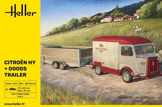 Maquette voitures : Citroen HY + Goods Trailer 1/24 - Heller 50331