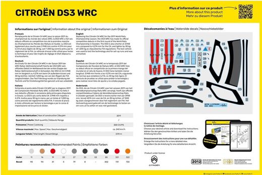 Maquette voiture de course : Citroën DS3 WRC 1/24 - Heller 80758