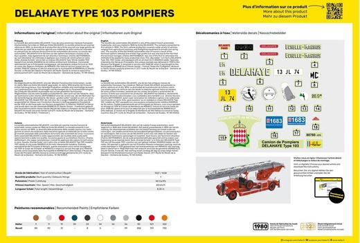 Maquette camion : Delahaye Type 103 Pompiers 1/24 - Heller 80780