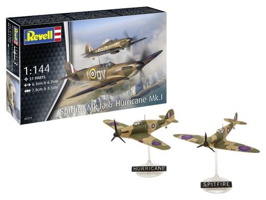 Coffret cadeau avions : Model set Supermarine Spitfire Mk.Ia & Hawker Hurricane Mk.I 1/144 - Revell 63771