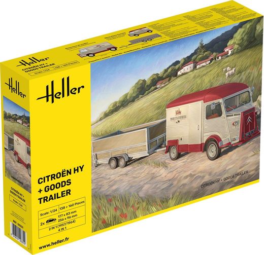 Maquette voitures : Citroen HY + Goods Trailer 1/24 - Heller 50331