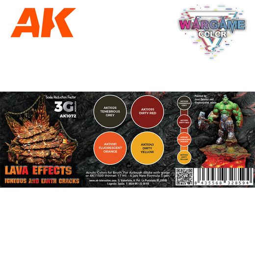 Peintures pour figurines : Wargame Color set : effets de lave - AK 1072